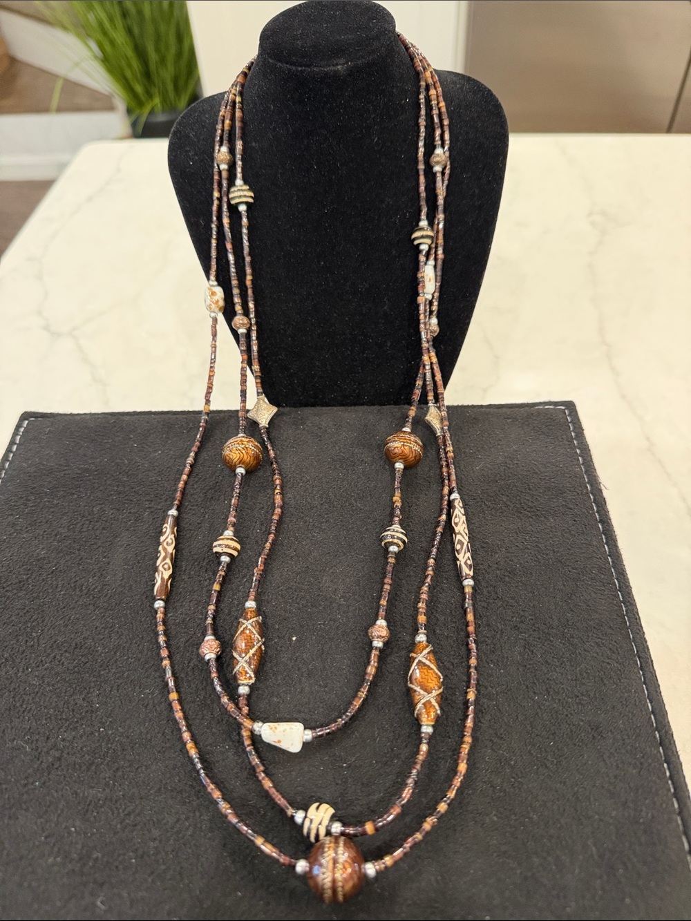 Chico's Layered Brown and Bronze Beaded Necklace